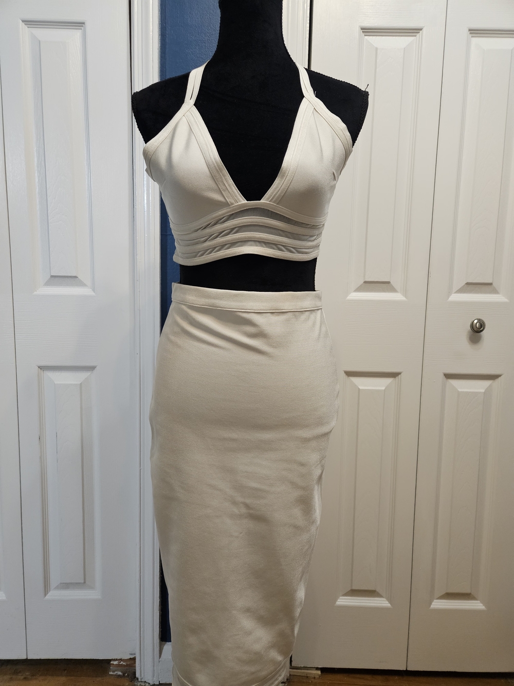 superdown Cream High-Rise Midi Pencil Skirt
